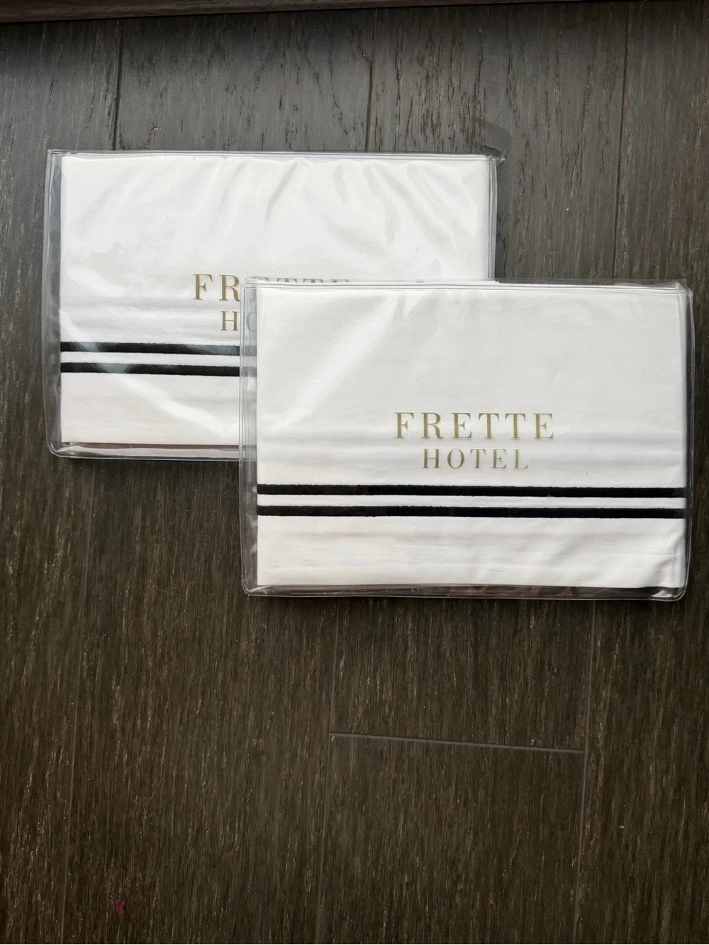 Frette White Pillowcases with Double Stripe and Gold Logo - Pair